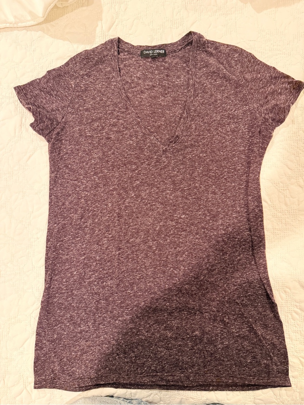 David Lerner Heathered Plum V-Neck Short Sleeve Tee